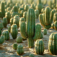 Green Cacti: Infinite Looping Pattern on a Desert Background