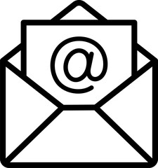 Linear icon of opened envelope with letter and address sign