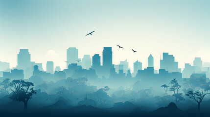 Paper-cut style illustration of smog over a cityscape, showcasing air pollution, minimalist, super blurred background, - obrazy, fototapety, plakaty