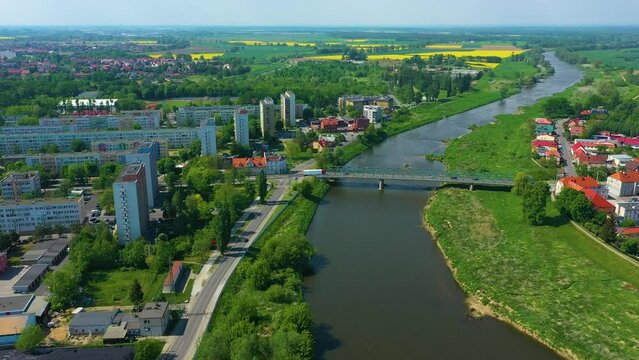 Beautiful Landscape Bridge River Odra Olawa Most Rzeka Aerial View Poland