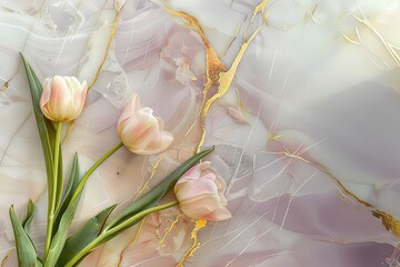 Elegant flower branches on marble background, background, print, cover