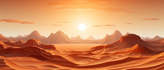 Naklejka premium Realistic paper-cut illustration of intense sun rays scorching the earth, minimalist design, blurred desert background,