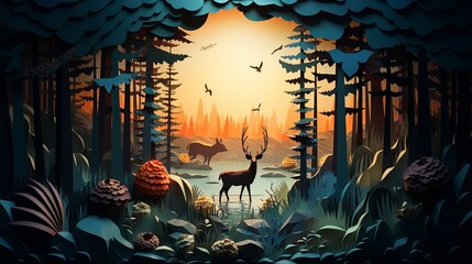 Realistic paper-cut illustration of species extinction, minimalist style, blurred natural habitat background, - obrazy, fototapety, plakaty