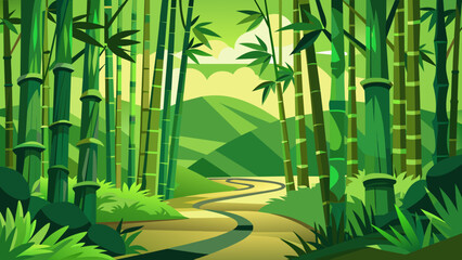 zen-bamboo-forest-green-background-vector-illustra