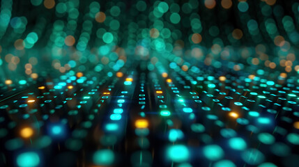 Abstract background with rows of glowing cyan and orange numbers. Random digits abstract.  Technology, calculations, cyberspace, computer programming, information coding.