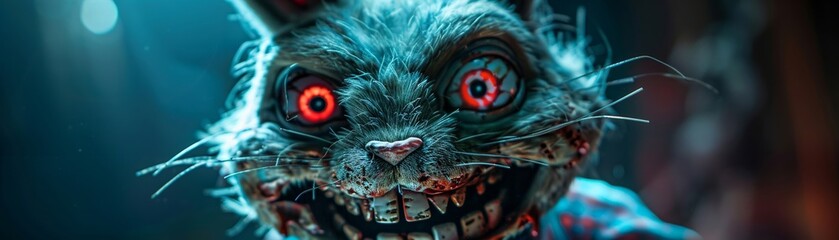 A goofy yet lovable rabbit zombie, radiating happiness and lightheartedness amidst the darkness - obrazy, fototapety, plakaty