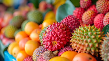 Exotic fruit display with vivid colors and textures, Concept of tropical abundance, diversity, and natural bounty