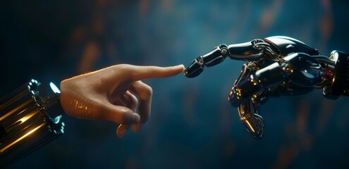 The direct contact between the robot arm and the skin arm of artificial intelligence technology, the future scene of scientific and technological elements