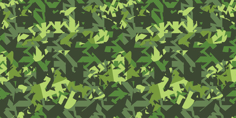 Green military pattern. Grunge camouflage seamless pattern with bites elements. Geometric mosaic ornament