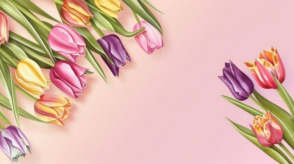 Fototapeta premium Vibrant Bouquet of Colorful Tulips on Pink Background