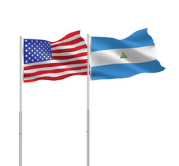 American and Nicaragua flags together.USA,Nicaragua flags on pole