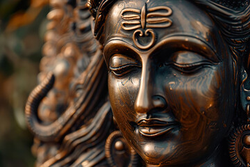 Fototapeta na wymiar Bronze Sculpture of Hindu Deity Close-Up
