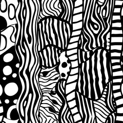 Abstract doodle black and white seamless pattern.