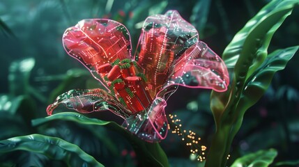 Cybernetic Blossom Amidst Verdant Foliage: A Fusion of Nature and Technology