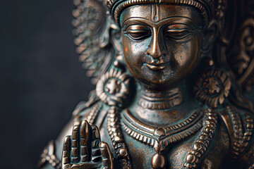 Fototapeta na wymiar Close-up of Bronze Hindu Deity Statue