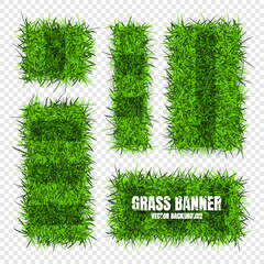 Green grass banners, background. Field, meadow texture, grassy landscape. Football playing pitch, soccer field. Sports ground, stadium. Ecology and environment protection. Vector illustration