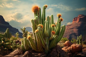 Cactus with flowers in the desert