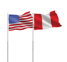 Obraz premium American and Peru flags together.USA,Peru flags on pole