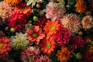A close-up of a colorful bouquet of assorted flowers, showcasing their delicate petals and vibrant colors.