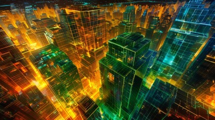 Futuristic Cyberpunk Cityscape with Neon Lights and Skyscrapers