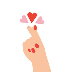 Woman Hand Showing Korean Heart Symbol, Isolated On White Background. Flat Vector Illustration