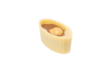 Chocolate candy with a nut isolated on a white background.