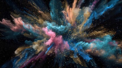 "Vibrant Explosion: Colorful Powder Splash on Dark Background

