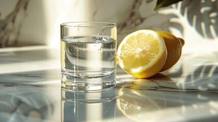 Photo of a glass of water with lemon slice