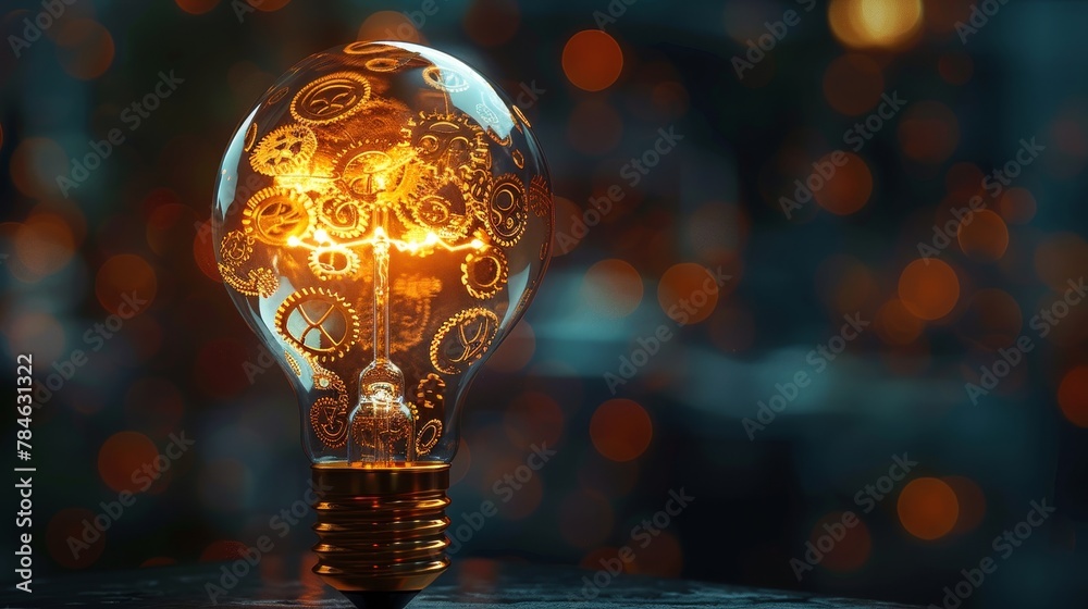 Wall mural creativity and design: a 3d vector illustration of a lightbulb with gears and cogs inside
