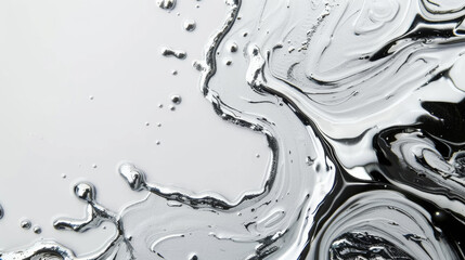 Static puddle of liquid metallic mercury on a white background.