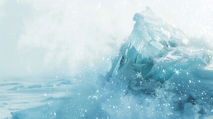 Majestic Winter Mountain Landscape with Snowflakes and Ice - obrazy, fototapety, plakaty