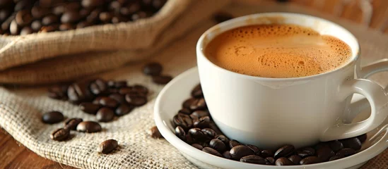 Türaufkleber Artisanal coffee beans sourced from Italy create rich, aromatic espresso and cappuccino drinks.  © Tor Gilje