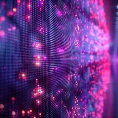 Purple and pink lights on a black background resembling a circuit board.