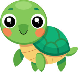 Fototapeta premium Cute little green turtle cartoon vector illustration