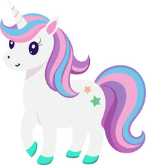 Cute little pink magical unicorn. Vector design on white background.