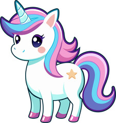 Naklejka premium Cute little pink magical unicorn. Vector design on white background.