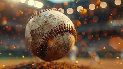 Fototapeta na wymiar A close-up of a worn baseball.