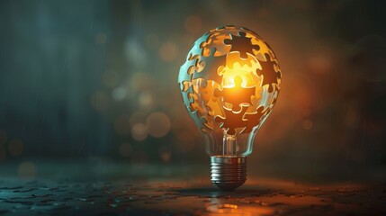 Inspiration and Motivation: A 3D vector illustration of a lightbulb made of puzzle pieces