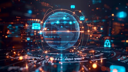 Obraz premium Technology and Innovation: A 3D vector illustration of a globe surrounded by digital devices