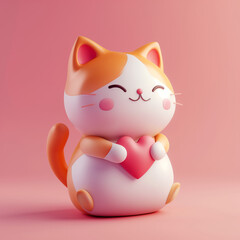 Cute smiley cat creative 3D design illustration. Kawaii kitty emoji concept illustration. Cartoon kitten feline creative image. Raster bitmap digital art. AI artwork.