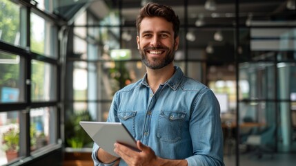 Smiling Man with Digital Tablet