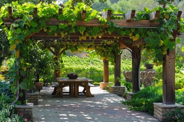Incorporation of shaded pergolas or arbors draped with vines for a Mediterranean garden's charm.