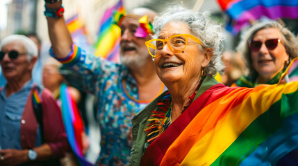 Fototapeta premium Old People Championing LGBTQ+ Rights in a Vibrant Pride Portrait 