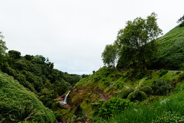 Waterfall in Parque Natural da Ribeira dos Caldeiroes in Sao Miguel Island, Azores