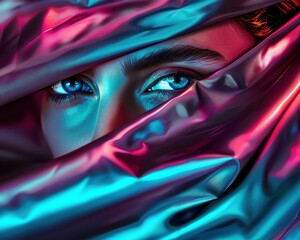 The tired eyes of a doctor, visible above her mask, reflect the exhaustion and resolve of frontline heroes, captured in intense closeup