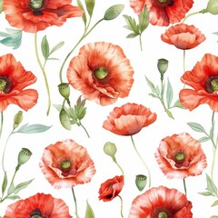 Vibrant Red Poppies Seamless Pattern for Elegant Design