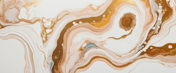 An upscale abstract painting showing swirling golden patterns against a creamy beige backdrop, exuding sophistication