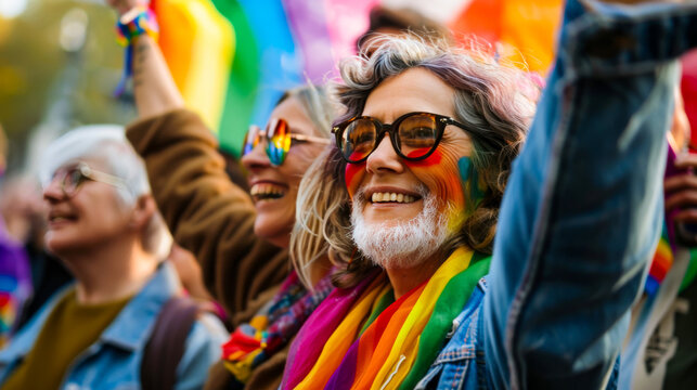 Middle-Aged Activists for LGBTQ+ Rights at Pride Event
