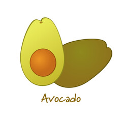 Cute realistic avocado vector illustration. 3D design. Isolated image. Sticker design. Cut green avocado. Creative clip art. Half a piece of fruit. Abstract template. Isolated object. Logo concept.