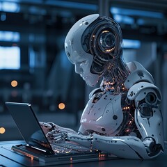 Artificial intelligence, robots, robot computer work 